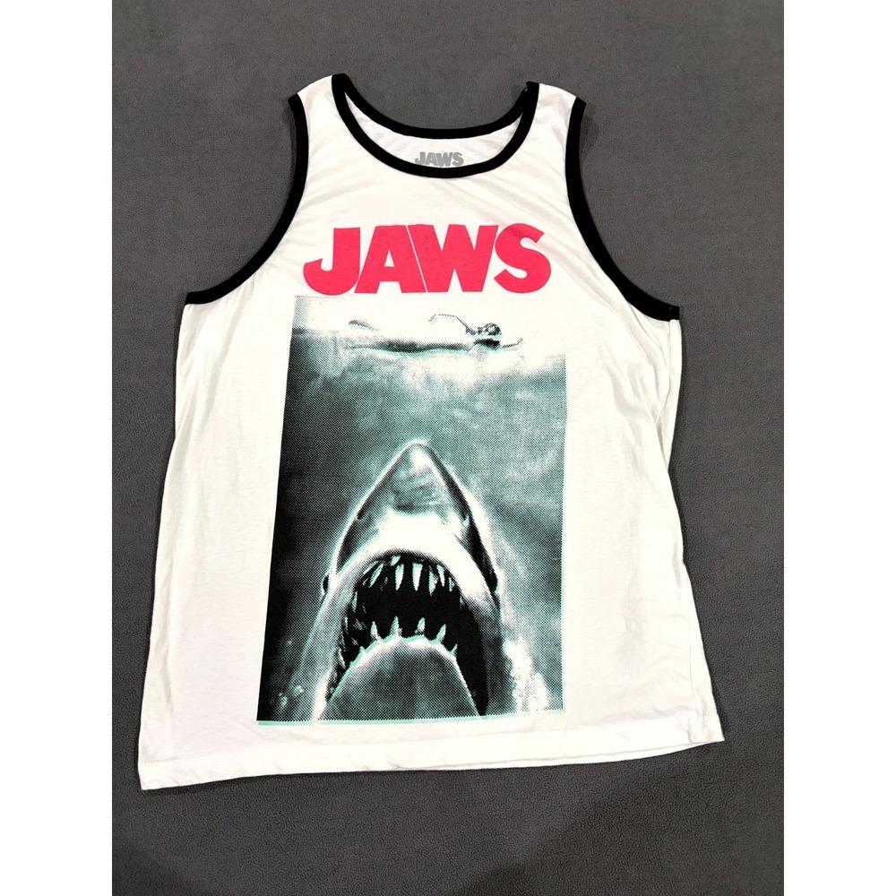 Jaws Tank Top Mens Large White Shark 1975 Swimmer Horror Adventure Film Graphic